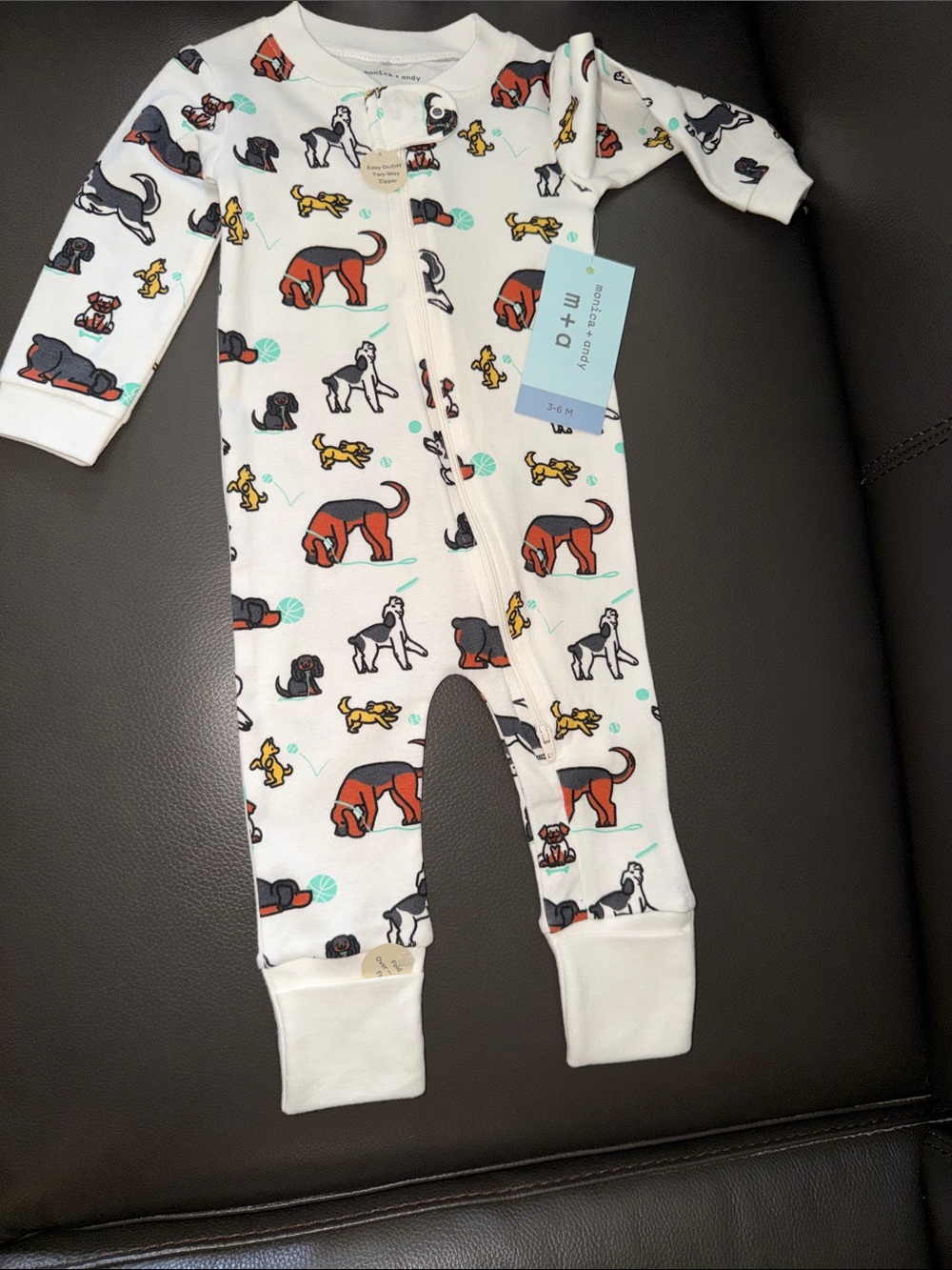 Monica +Andy Organic Baby Cream Dog Print Zipper Pajamas